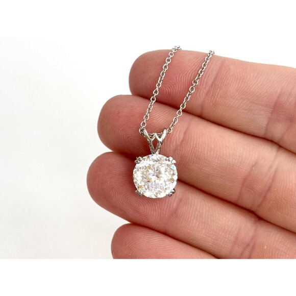 Minimalist Jumbo Cubic Zirconia Ornate Sterling Silver Vintage Pendant Necklace - Picture 7 of 16